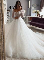 Sweetheart Long Sleeves Sweep Train Tulle Wedding Dress