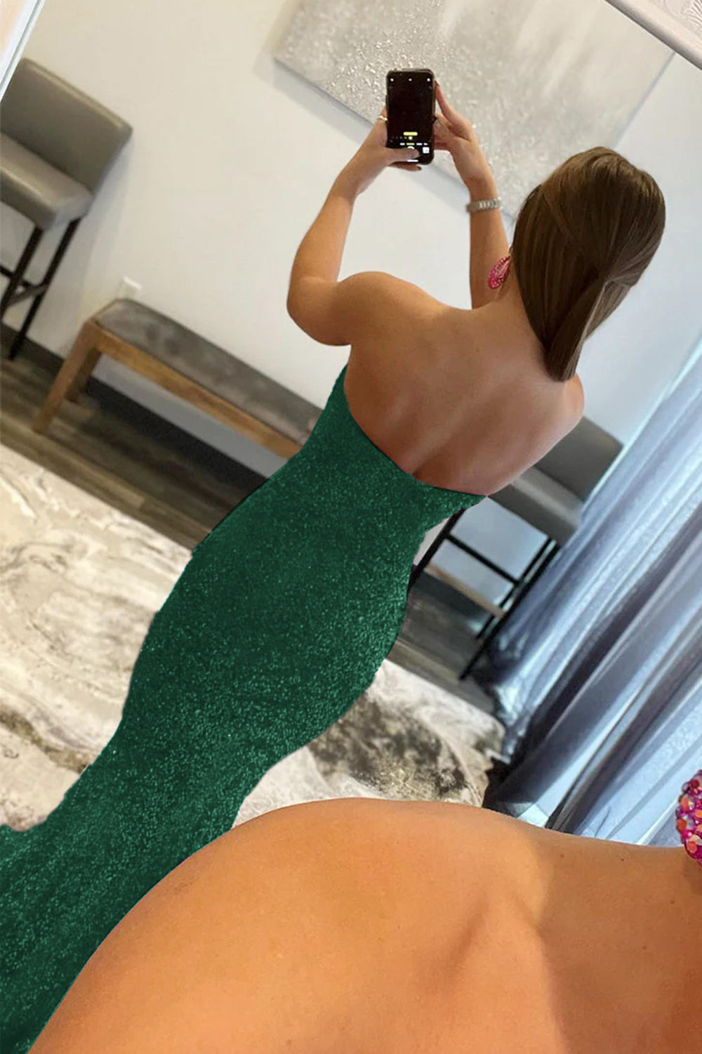 Sweetheart Neck Fuchsia Prom Dress Sequined Mermaid Evening Dress With Sweep Train