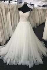 Sweetheart Neck Handmade Wedding Dress Ivory Tulle Lace Long Evening Dress