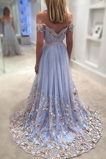 Sweetheart Neck Prom Dress Off the Shoulder Tulle Lace Appliques Long Evening Dress