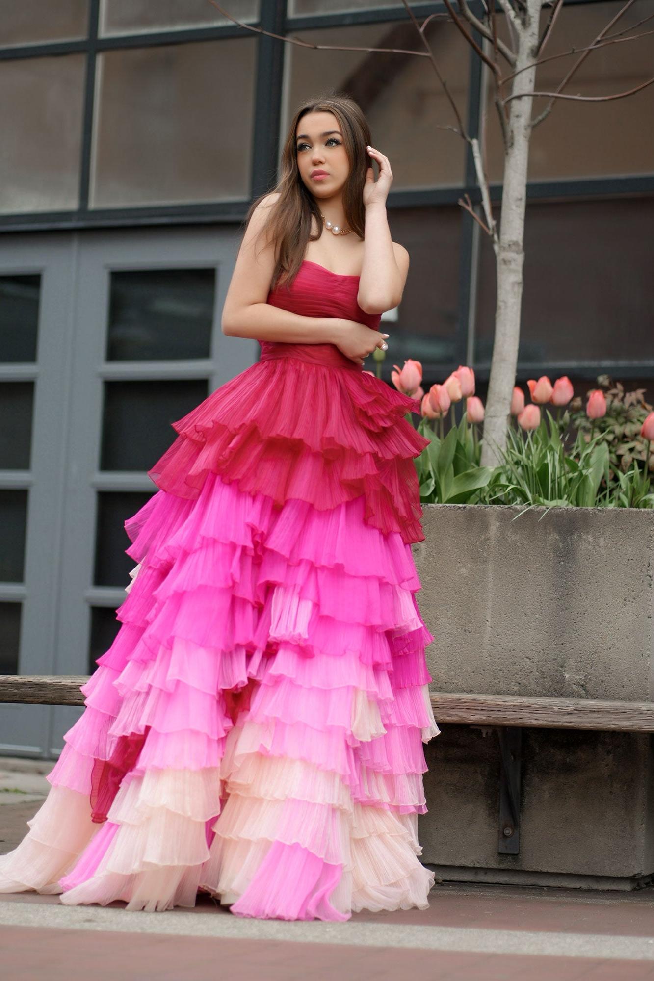 Sweetheart Neck Prom Dress Pleated Bodice Long Evening Dress with Ruffles