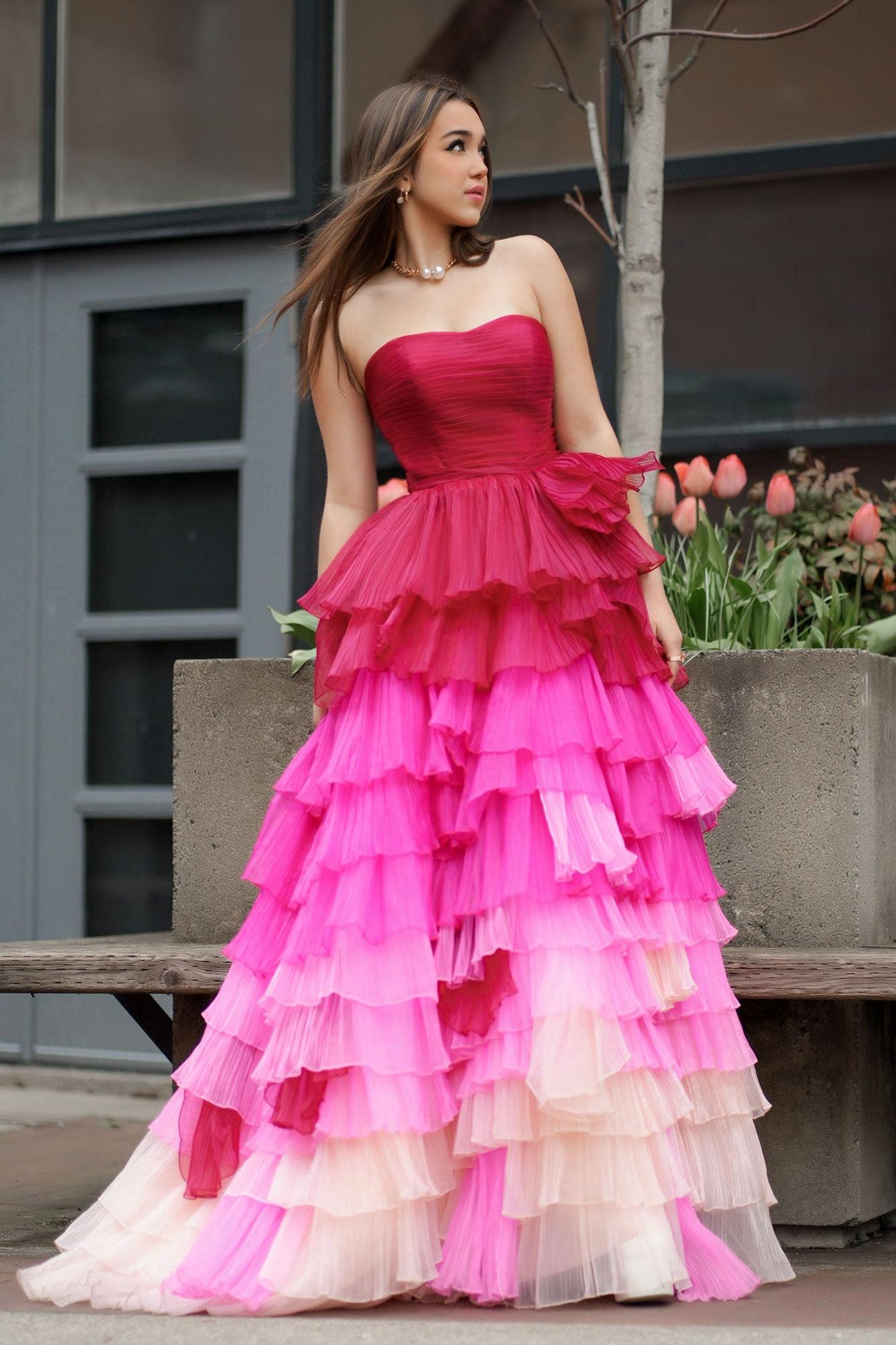 Sweetheart Neck Prom Dress Pleated Bodice Long Evening Dress with Ruffles