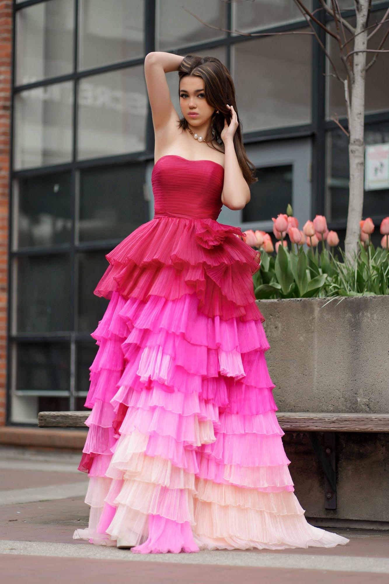Sweetheart Neck Prom Dress Pleated Bodice Long Evening Dress with Ruffles