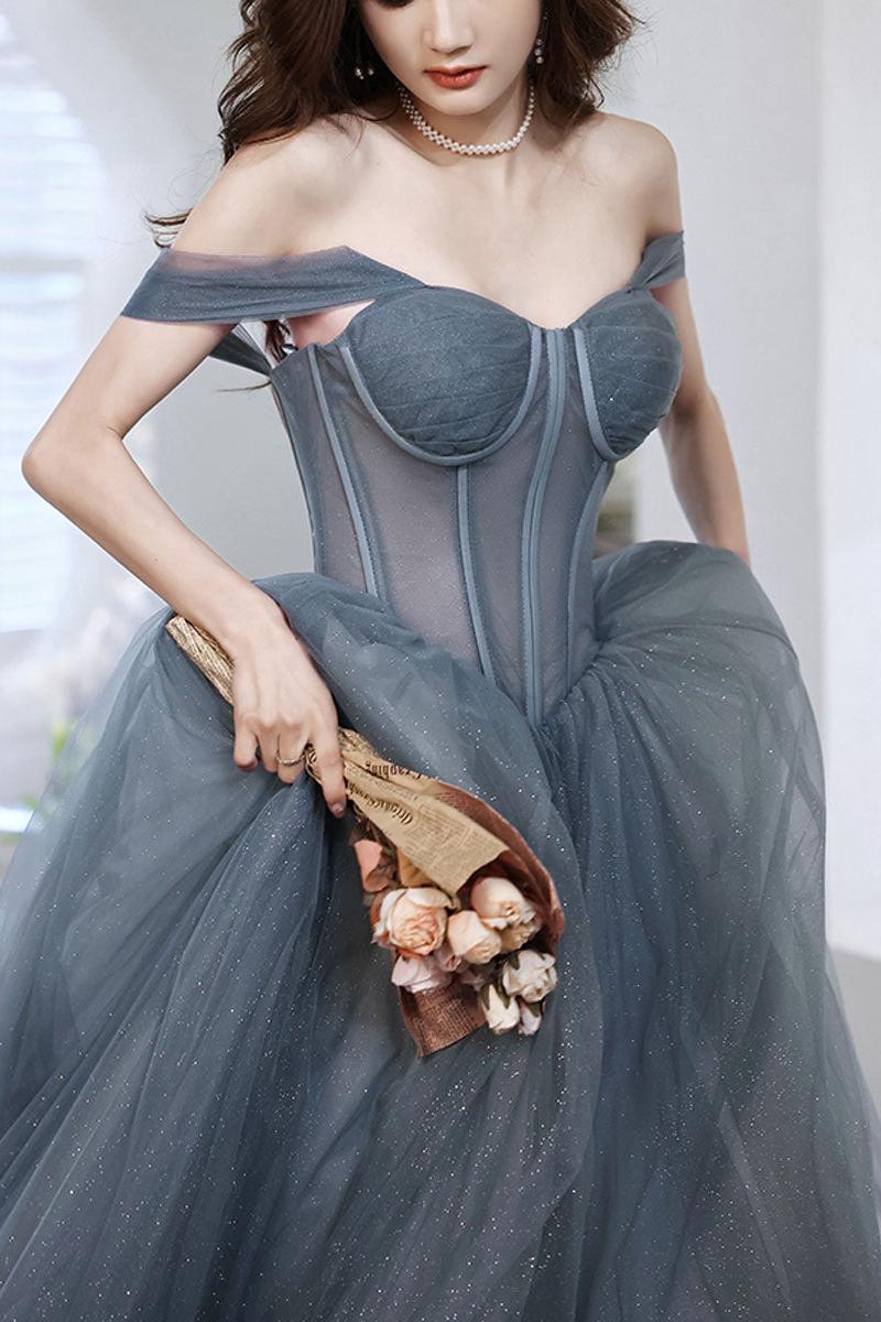 Sweetheart Neck Prom Dress Tulle Long Formal Dress Evening Dress