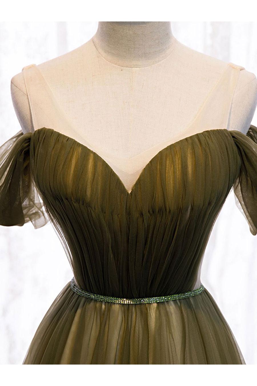 Sweetheart Prom Dress Tulle Green Long Evening Dress