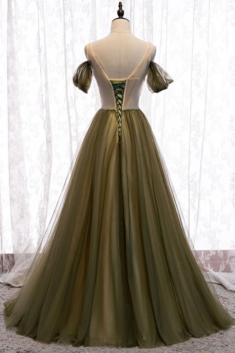 Sweetheart Prom Dress Tulle Green Long Evening Dress