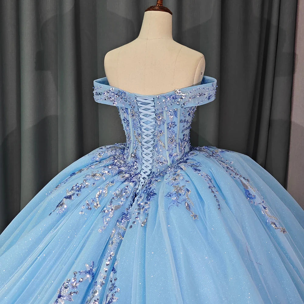 Sweetheart Quinceanera Dress Ball Gown Romantic Beading Off The Shoulder Sweet 16 Dress