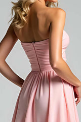 Sweetheart Ruched A Line Pink Wedding Guest Dress Long Formal Dress