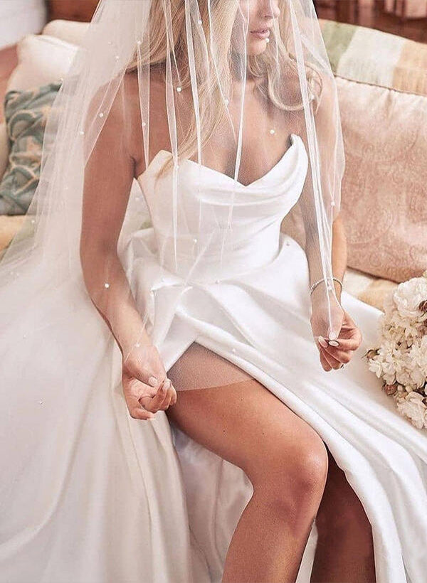 Sweetheart Satin Sweep Train Wedding Dress With Split Front