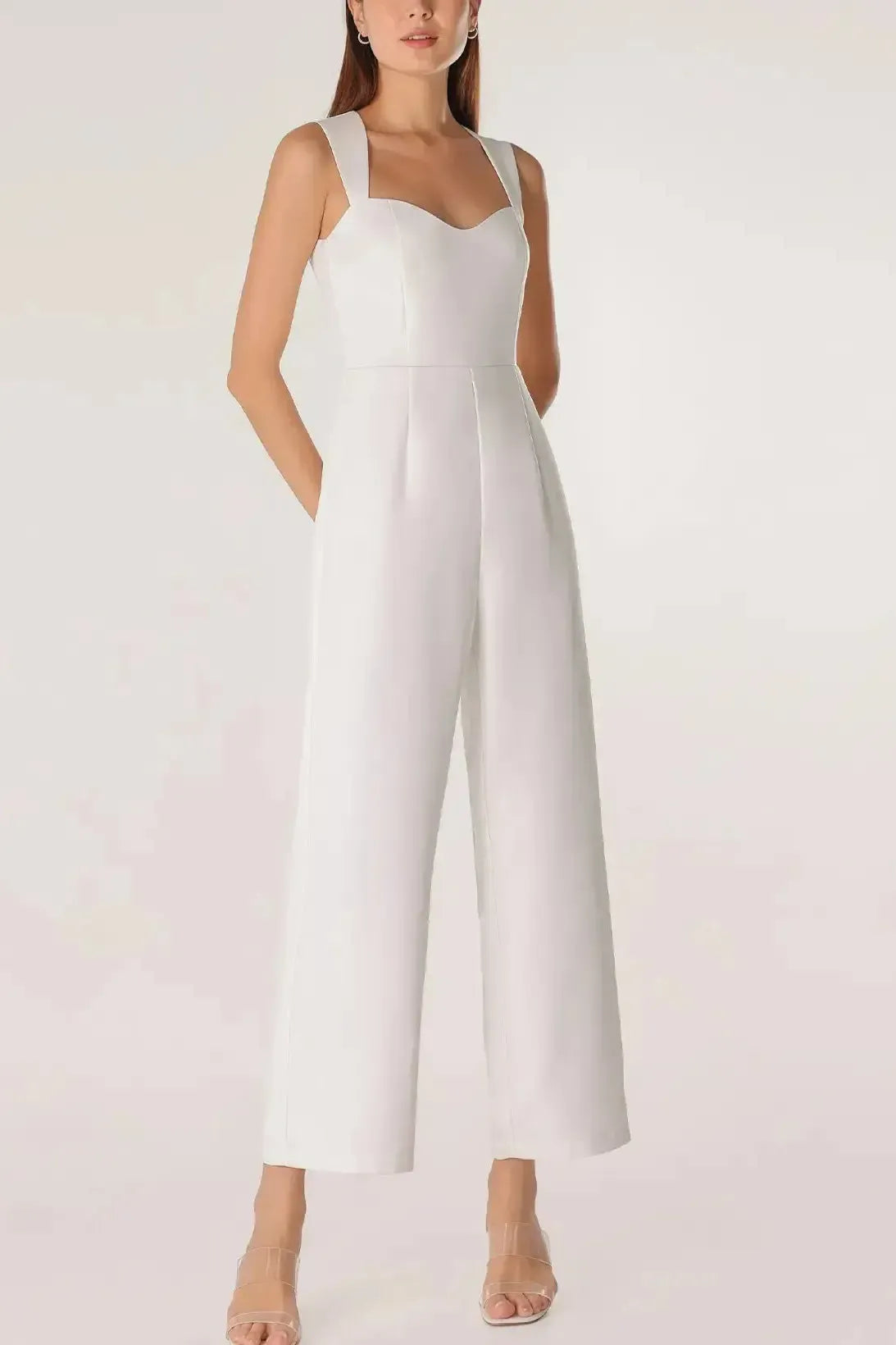 Sweetheart Sleeveless Ankle Length Elastic Satin Wedding Jumpsuit