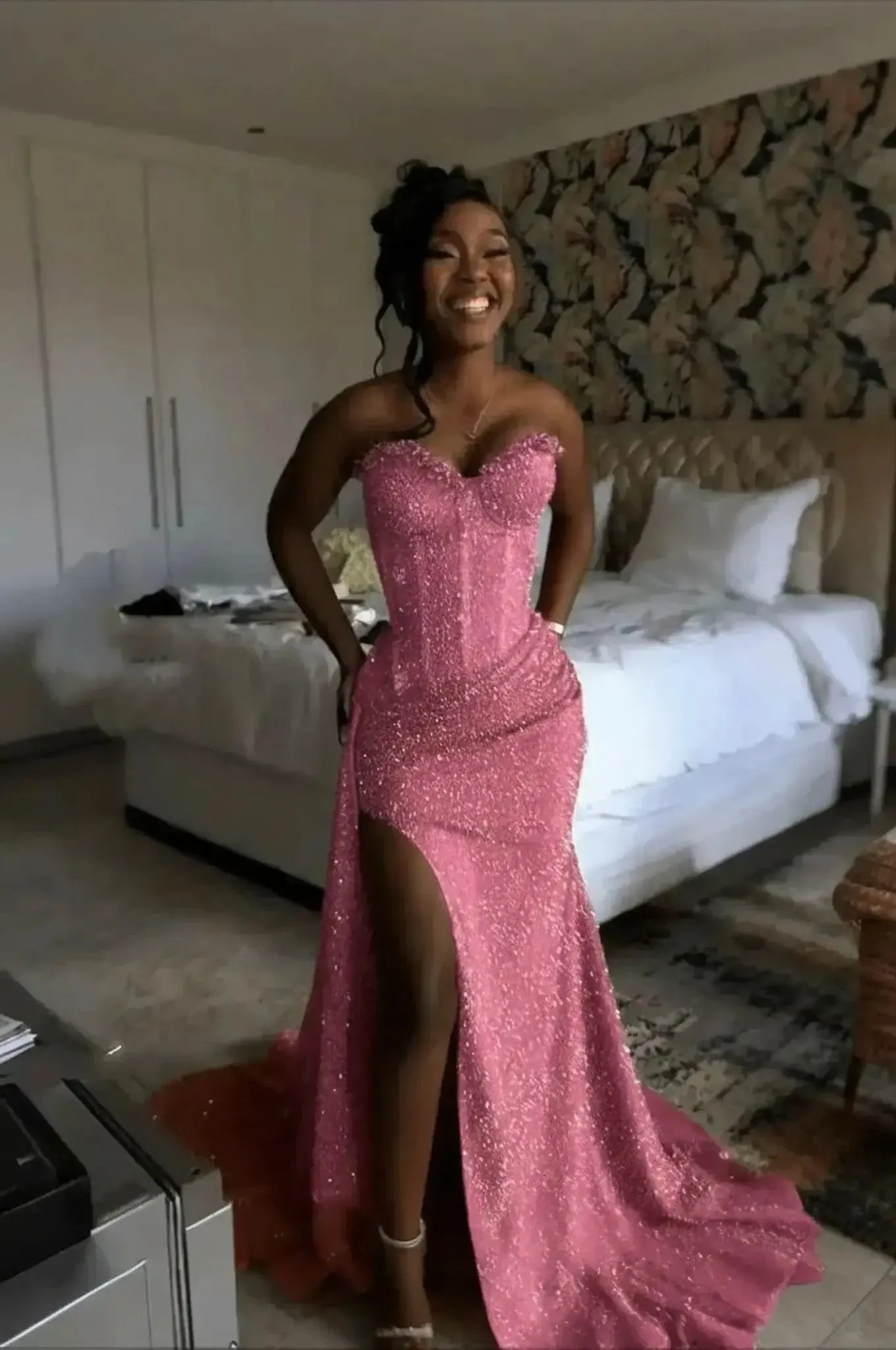 Orange Mermaid Prom Dress Sleeveless Sweetheart Formal Dress With Sequins