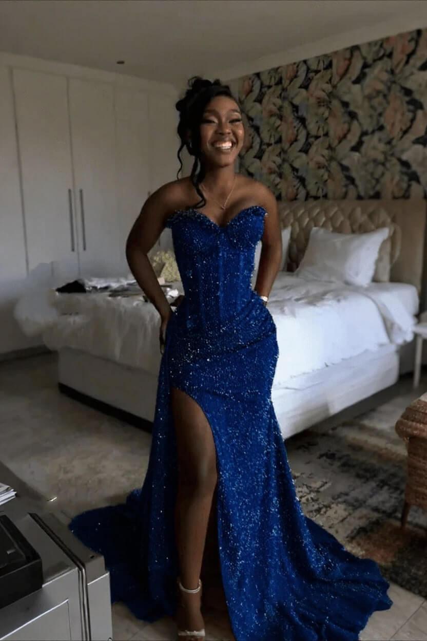 Orange Mermaid Prom Dress Sleeveless Sweetheart Formal Dress With Sequins