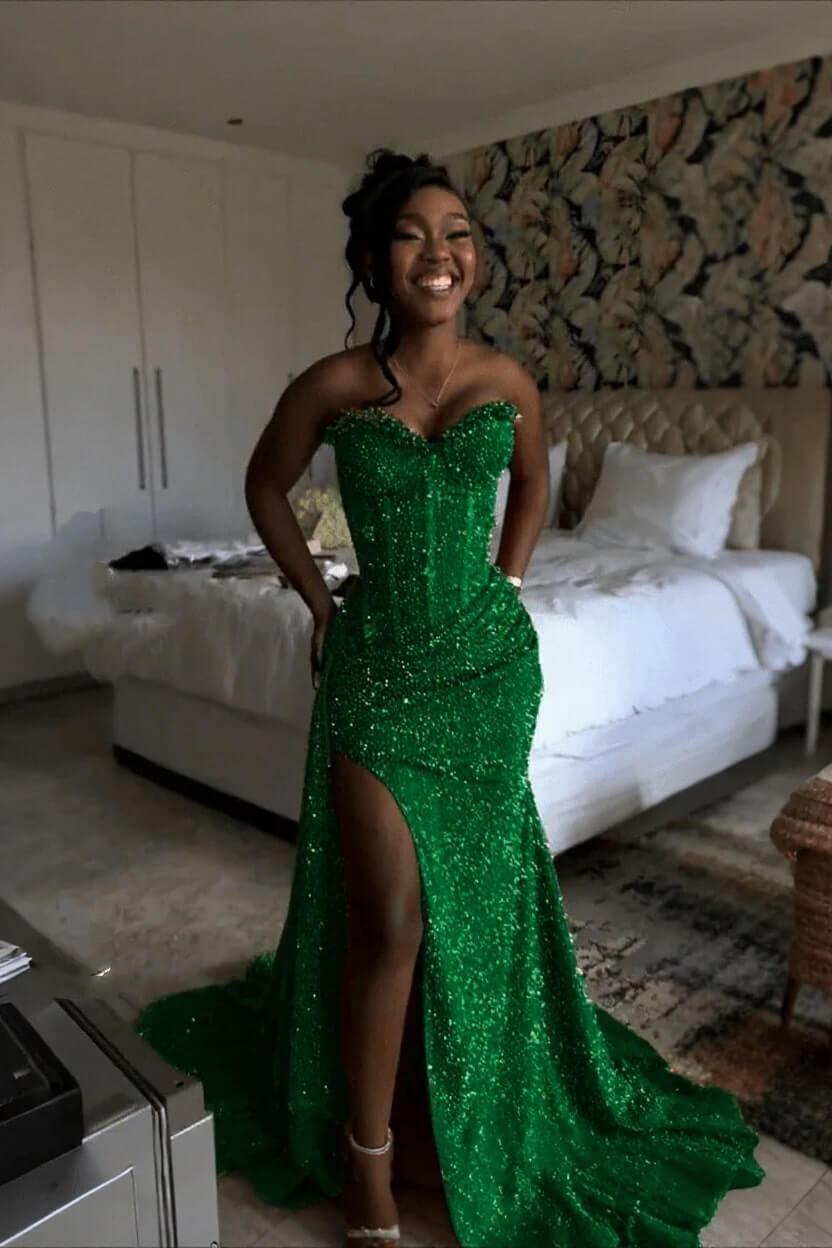 Orange Mermaid Prom Dress Sleeveless Sweetheart Formal Dress With Sequins