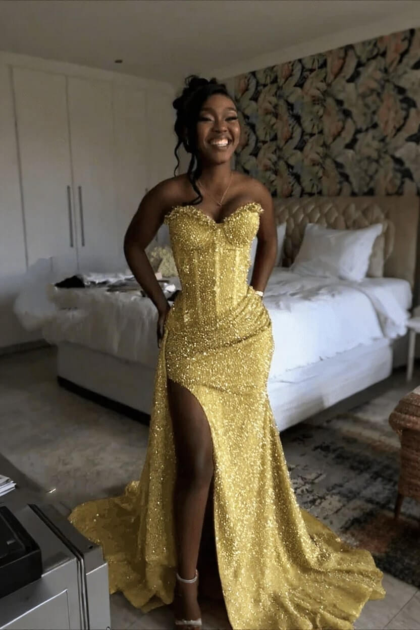Orange Mermaid Prom Dress Sleeveless Sweetheart Formal Dress With Sequins