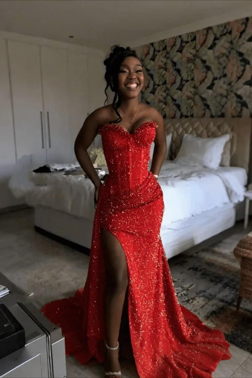 Orange Mermaid Prom Dress Sleeveless Sweetheart Formal Dress With Sequins
