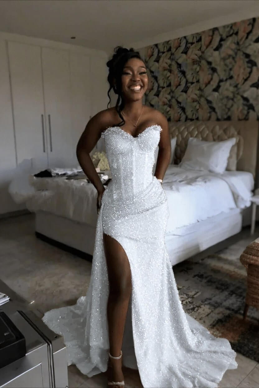 Orange Mermaid Prom Dress Sleeveless Sweetheart Formal Dress With Sequins