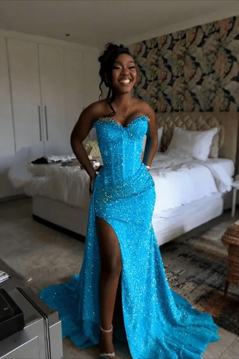 Orange Mermaid Prom Dress Sleeveless Sweetheart Formal Dress With Sequins