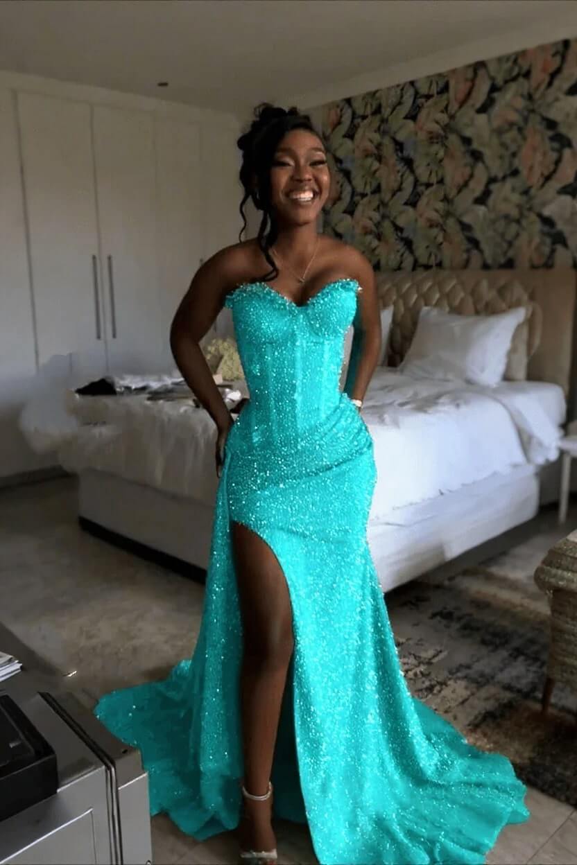 Orange Mermaid Prom Dress Sleeveless Sweetheart Formal Dress With Sequins