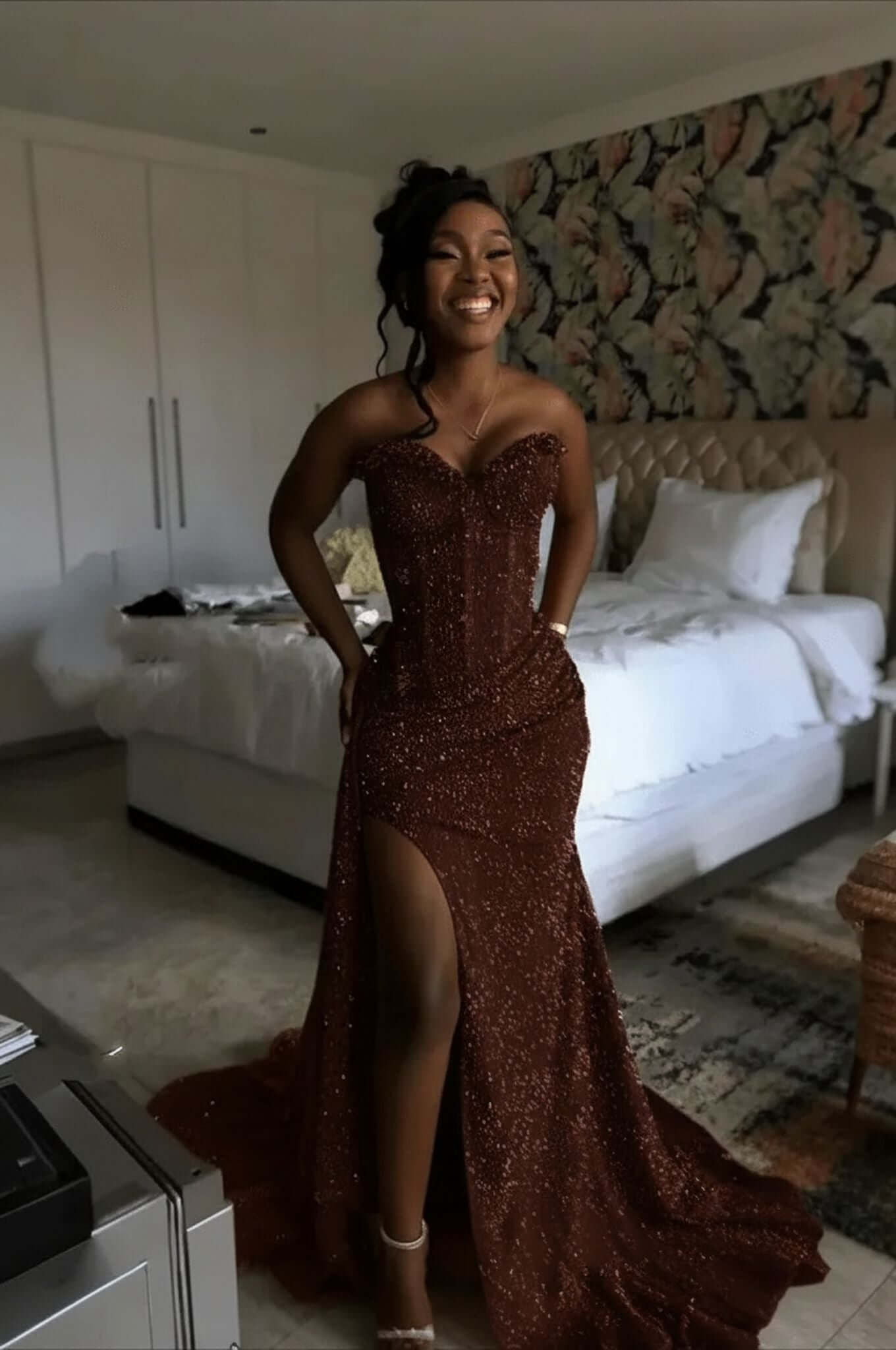 Orange Mermaid Prom Dress Sleeveless Sweetheart Formal Dress With Sequins