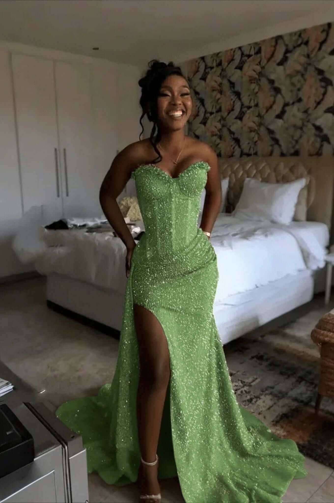 Orange Mermaid Prom Dress Sleeveless Sweetheart Formal Dress With Sequins