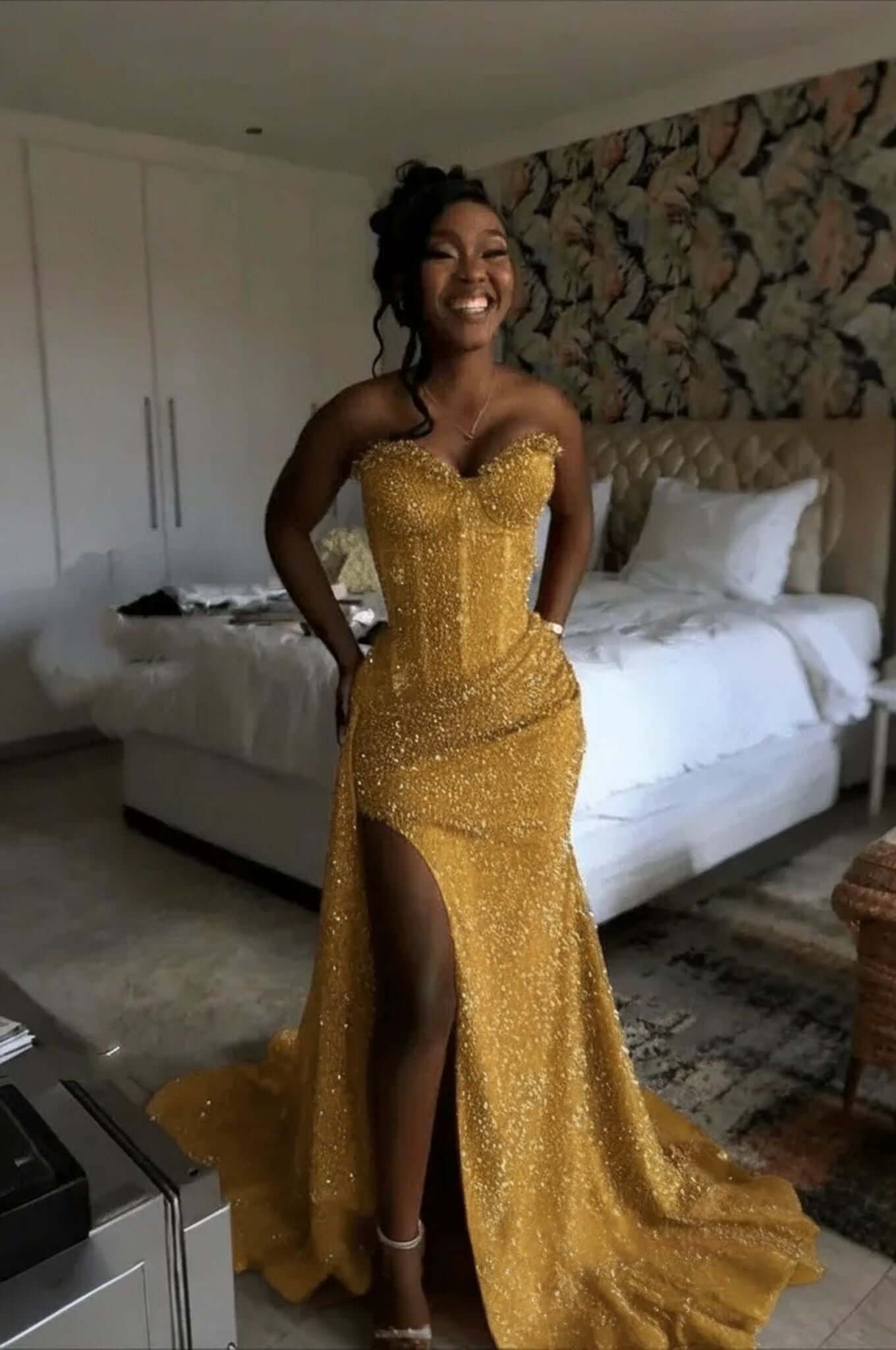 Orange Mermaid Prom Dress Sleeveless Sweetheart Formal Dress With Sequins
