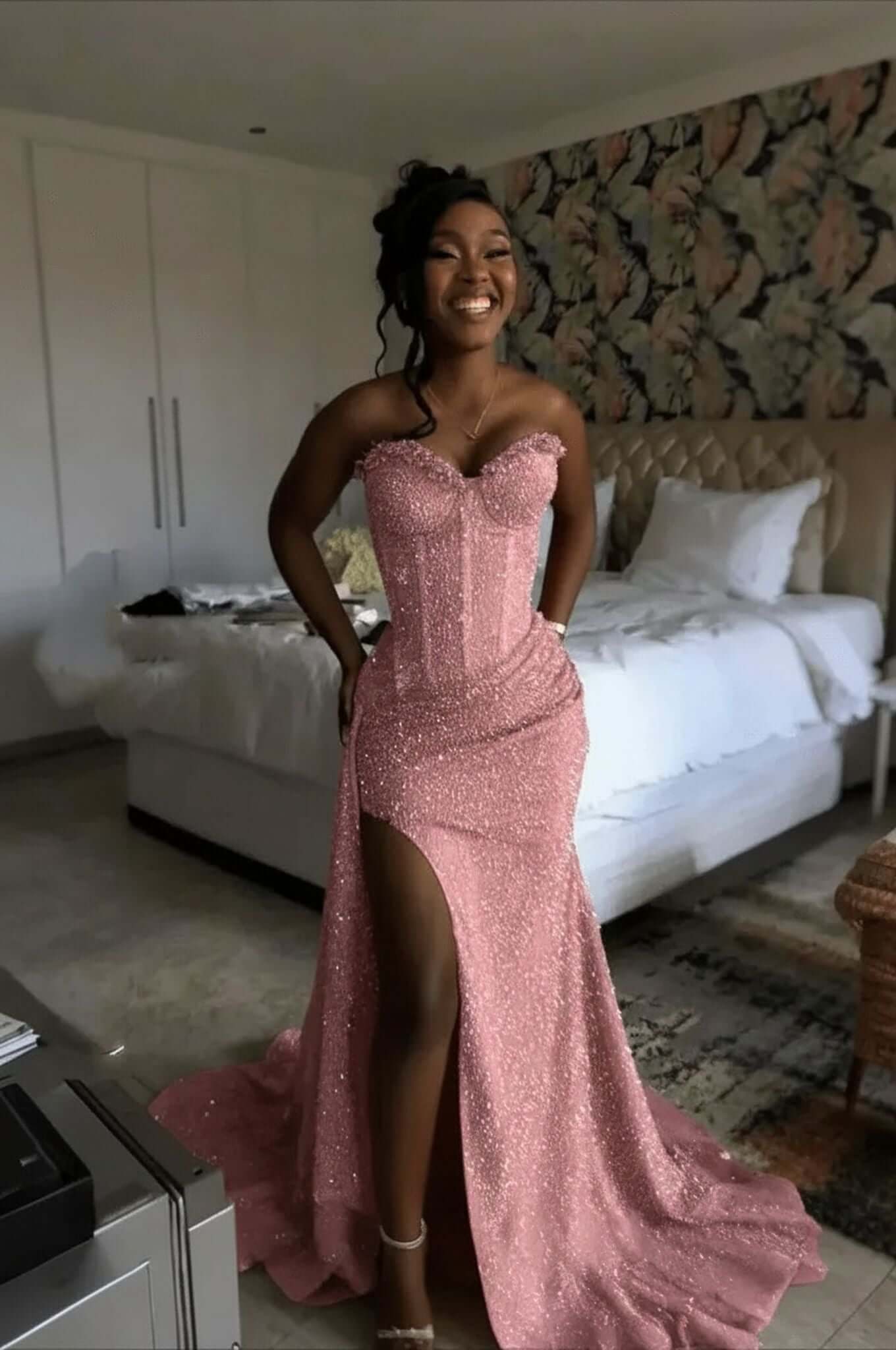 Orange Mermaid Prom Dress Sleeveless Sweetheart Formal Dress With Sequins