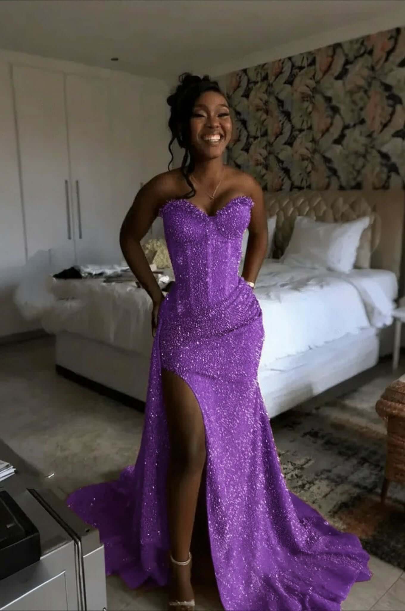 Orange Mermaid Prom Dress Sleeveless Sweetheart Formal Dress With Sequins