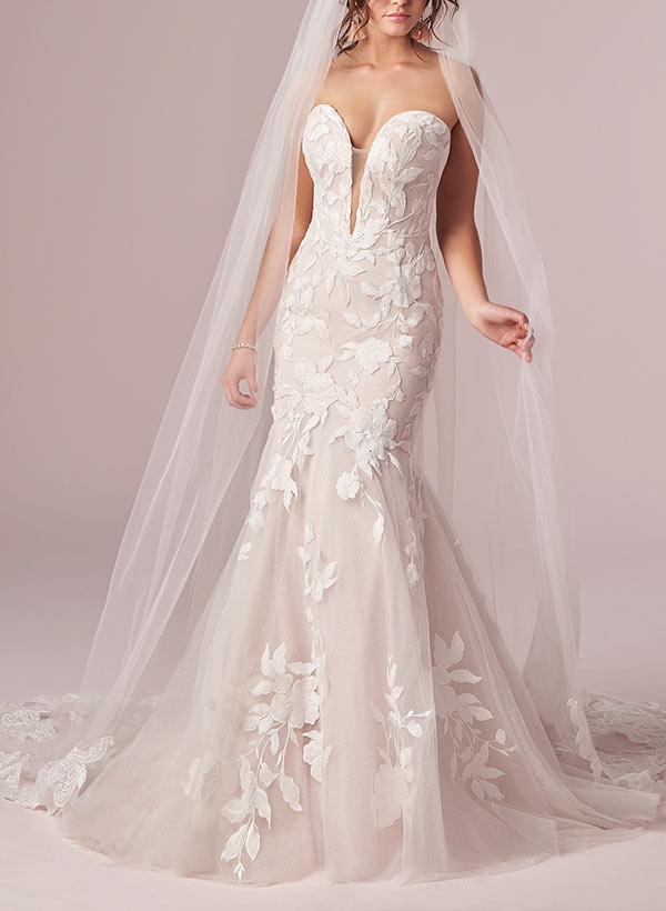 Sweetheart Sleeveless Sweep Train Lace Mermaid Wedding Dress