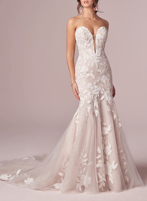 Sweetheart Sleeveless Sweep Train Lace Mermaid Wedding Dress