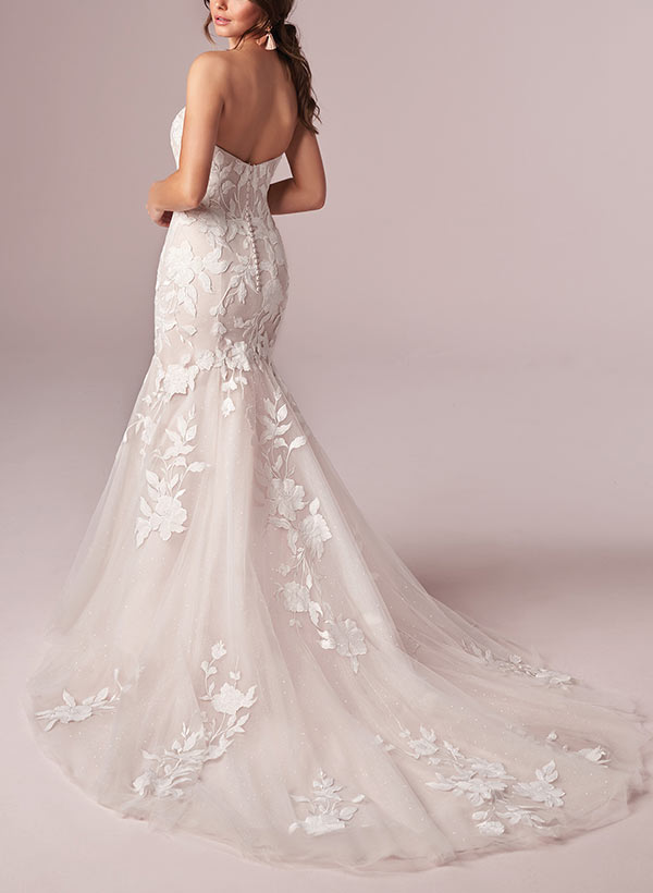 Sweetheart Sleeveless Sweep Train Lace Mermaid Wedding Dress