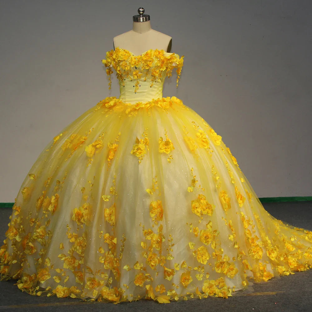 Sweetheart Yellow Quinceanera Dress Off The Shoulder Party Dress Ball Gown Sweet 16 Party Dress