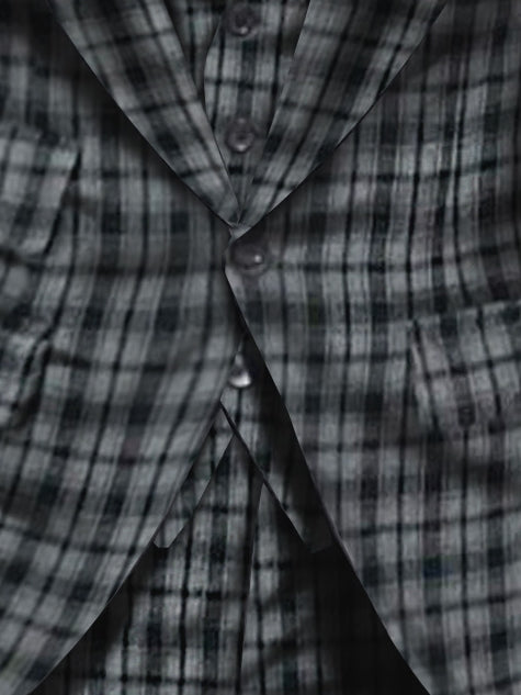 Tailored Fit Dark Gray Plaid Checkered 3-Piece Suit For Men's Weddings