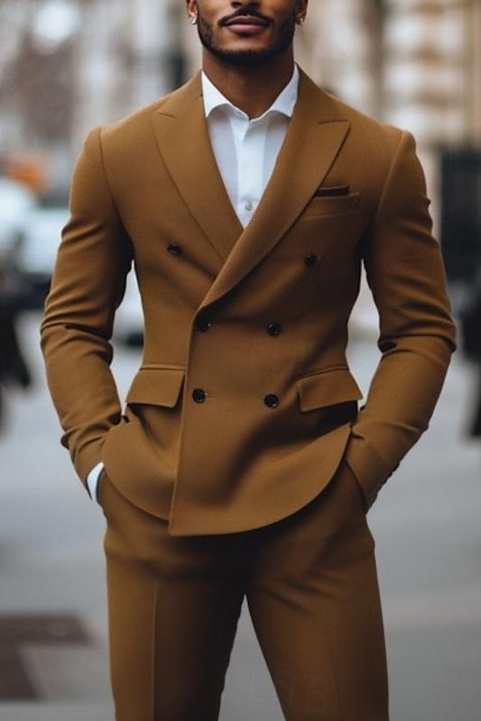 Tailored Fit Double Breasted Six-Button Men's 2-Piece Suit For Weddings And Formal Events