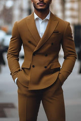 Tailored Fit Double Breasted Six-Button Men's 2-Piece Suit For Weddings And Formal Events