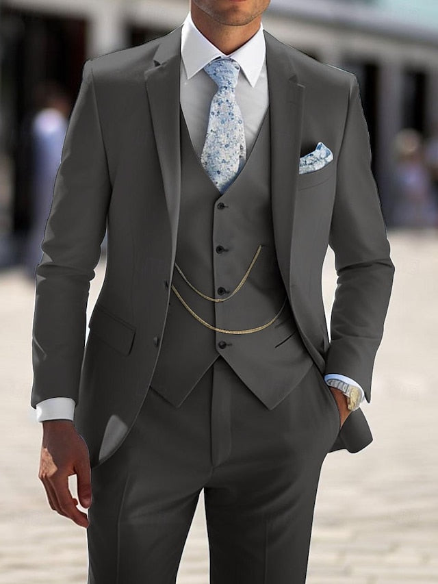 Tailored Fit Men's 3-Piece Single Breasted Two-Button Wedding Suit