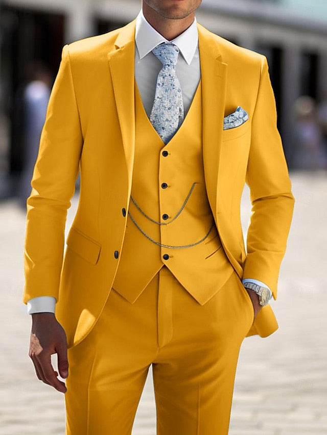 Tailored Fit Men's 3-Piece Single Breasted Two-Button Wedding Suit