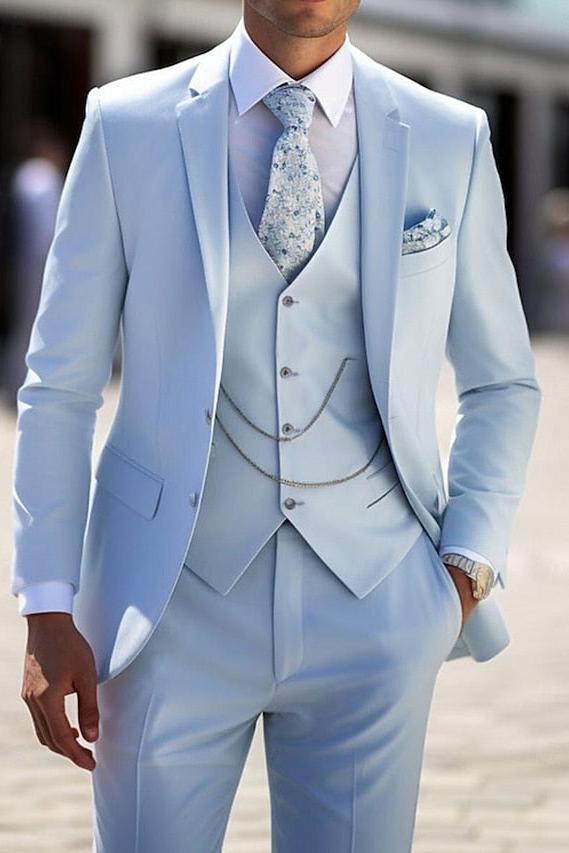Tailored Fit Men's 3-Piece Single Breasted Two-Button Wedding Suit