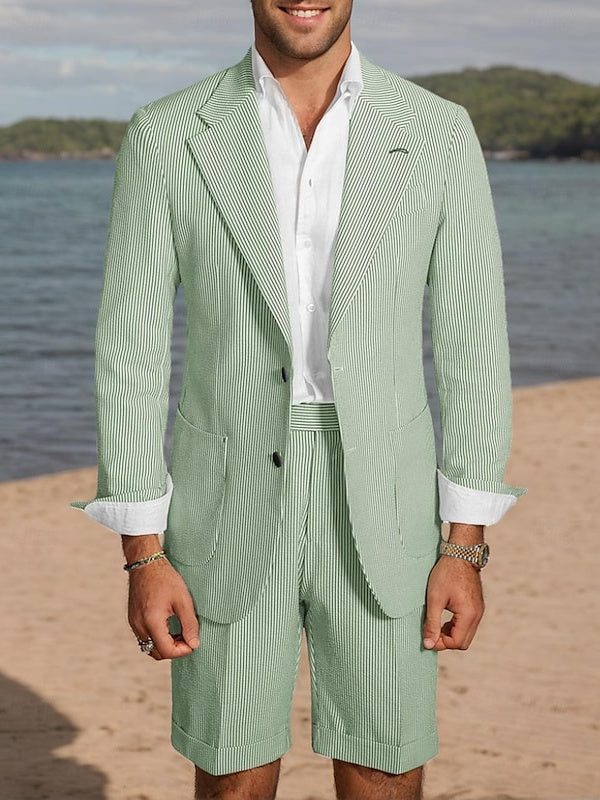 Tailored Fit Men's Wedding Shorts In Striped Two-Button Single Breasted Pair