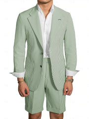 Tailored Fit Men's Wedding Shorts In Striped Two-Button Single Breasted Pair