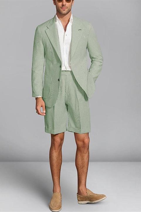 Tailored Fit Men's Wedding Shorts In Striped Two-Button Single Breasted Pair