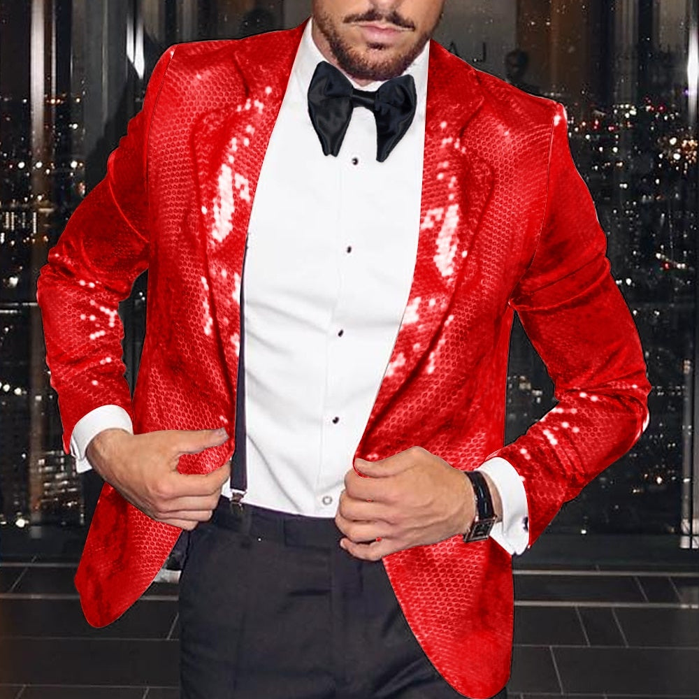 Tailored Fit Single-Button Blazer Jacket With Disco Sequin Pattern For Men