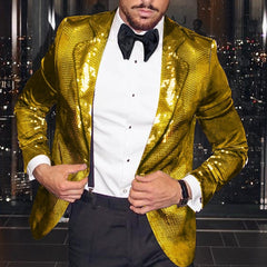 Tailored Fit Single-Button Blazer Jacket With Disco Sequin Pattern For Men