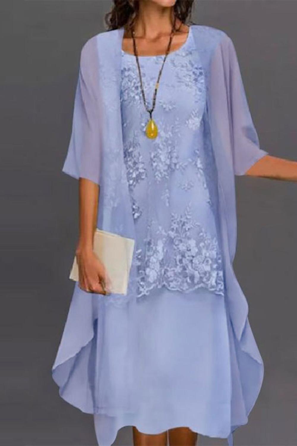 Tea-Length Mother of the Bride Sheath/Column Dresses with Jewel Neckline