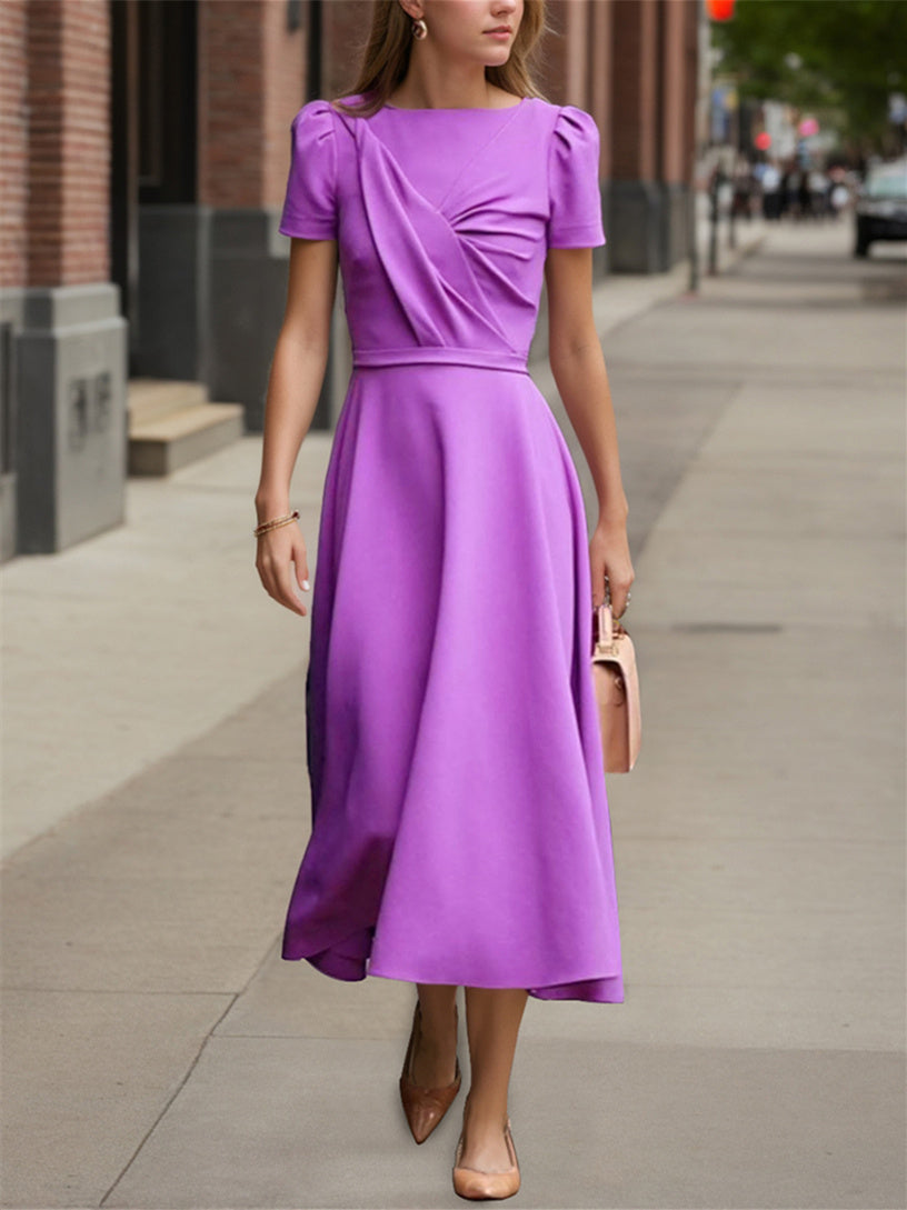Tea-Length Ruffled Princess A-Line Dress for the Mother of the Bride