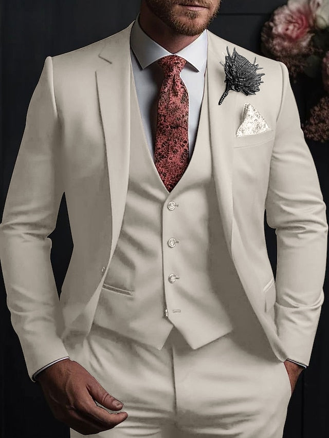 Three-Button Single Breasted Tailored Fit Wedding Suit For Men