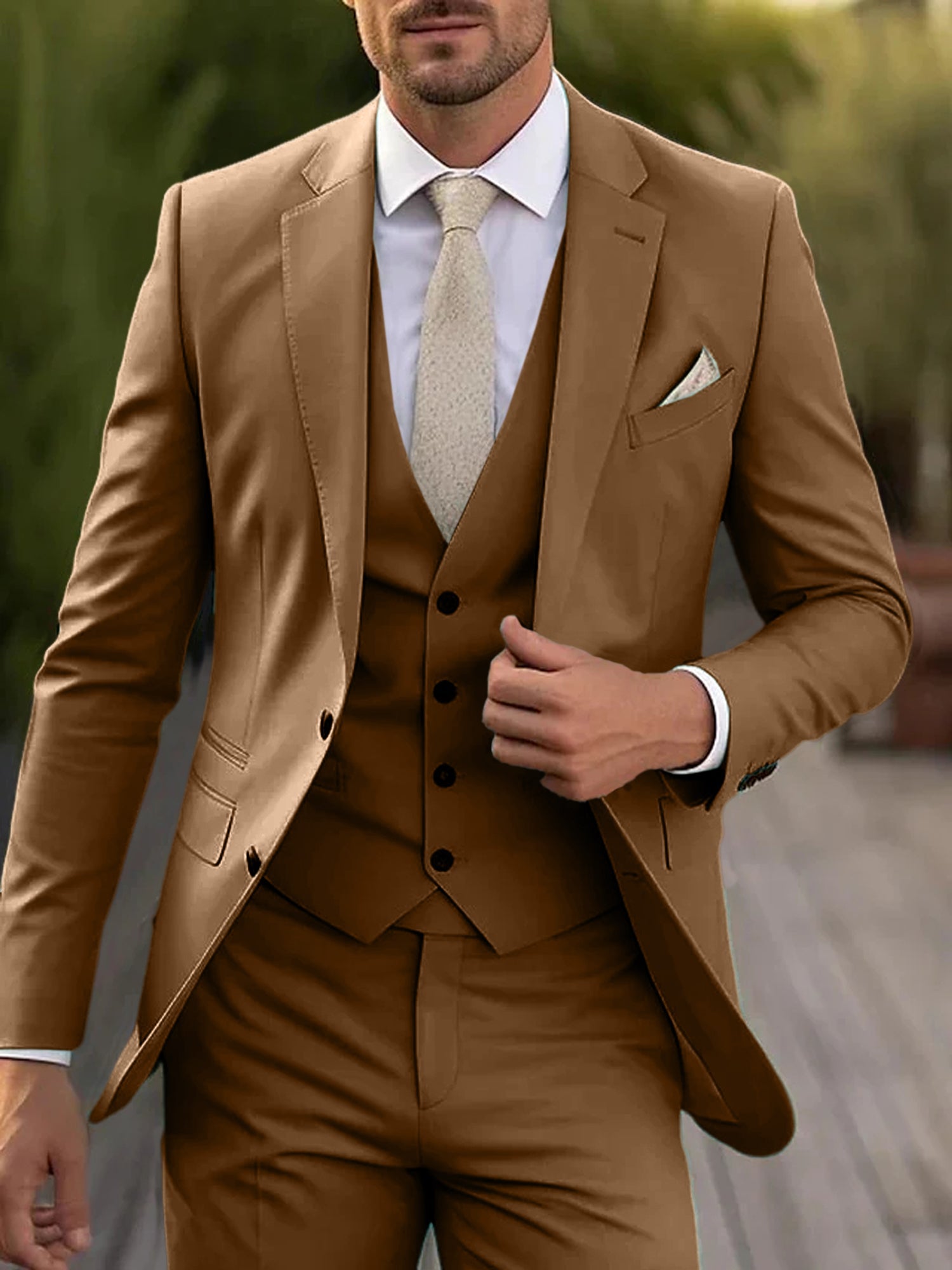 Three-Piece Single-Breasted Tailored Fit Wedding Suit For Men With Two Buttons