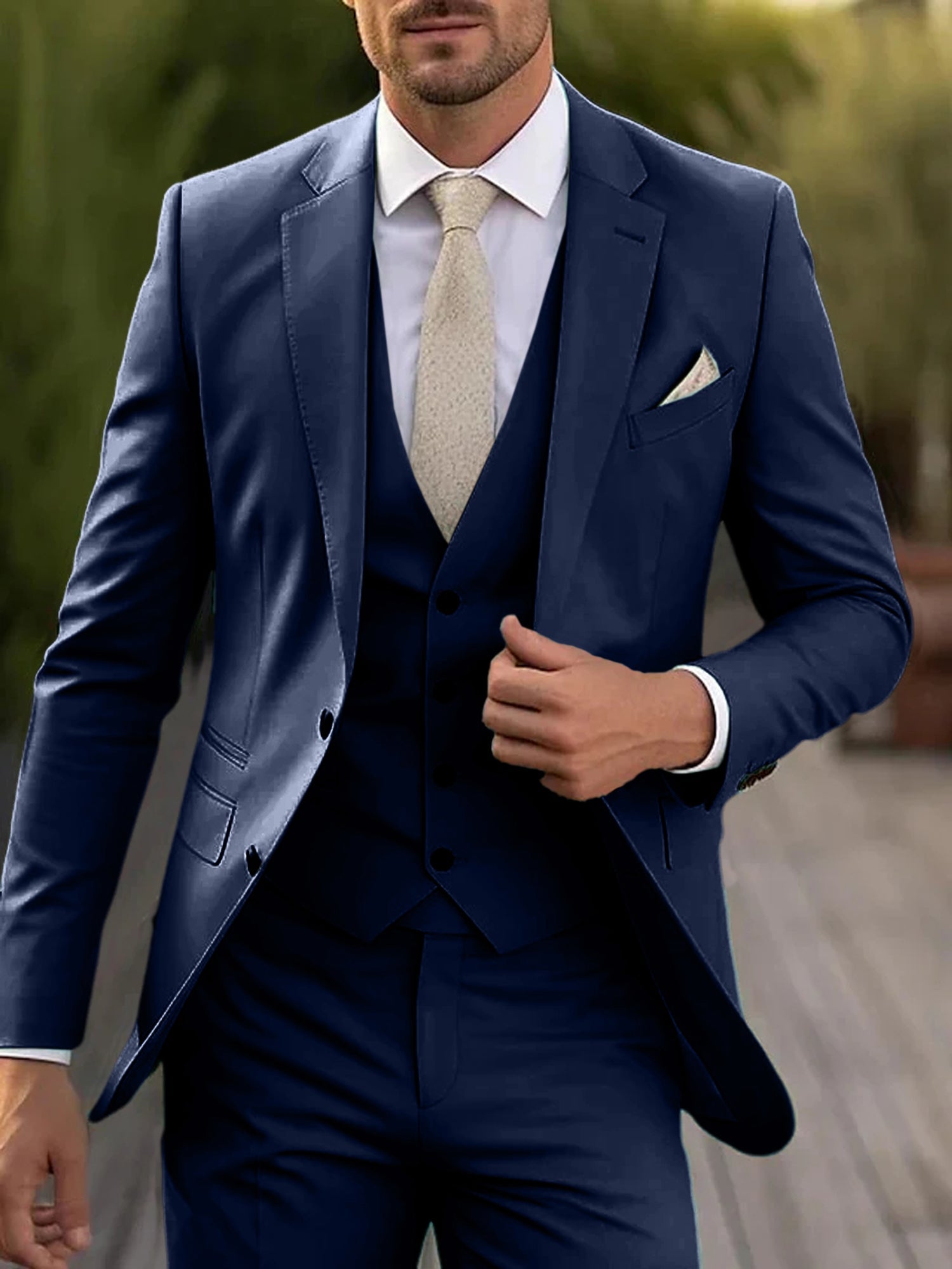 Three-Piece Single-Breasted Tailored Fit Wedding Suit For Men With Two Buttons