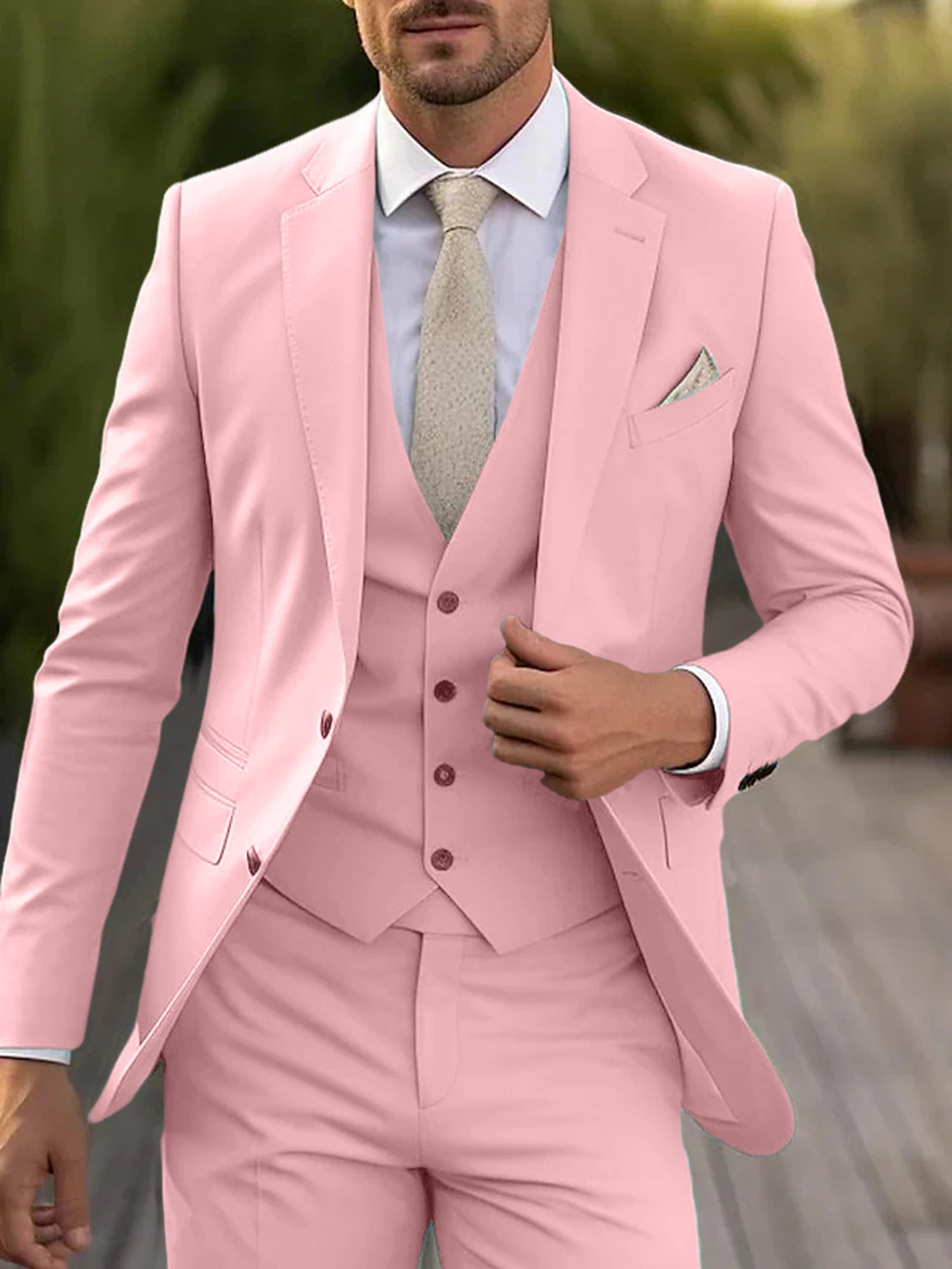 Three-Piece Single-Breasted Tailored Fit Wedding Suit For Men With Two Buttons