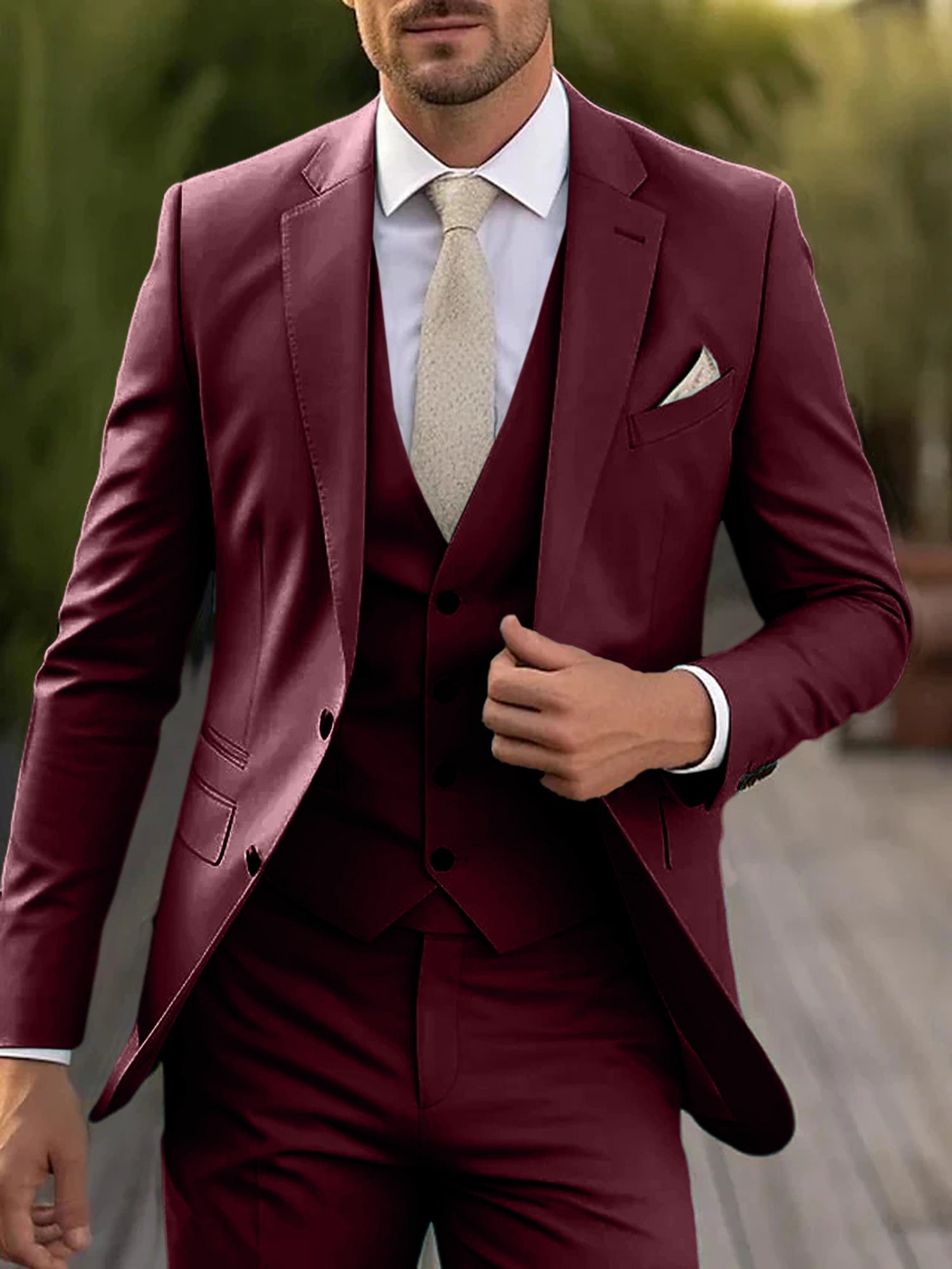 Three-Piece Single-Breasted Tailored Fit Wedding Suit For Men With Two Buttons