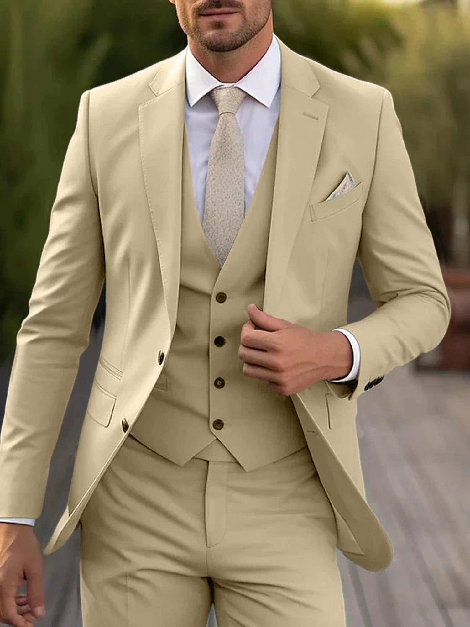 Three-Piece Single-Breasted Tailored Fit Wedding Suit For Men With Two Buttons